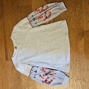 Gray Sheer Puff Sleeve Sweatshirt Blouse Detailed Sleeves Size Large Red Black